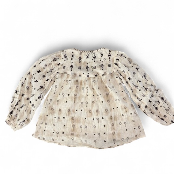 Rachel Zoe Cream Blouse with Black Embroidery & Tassels! - Picture 2 of 7